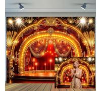 Ptrxobj Retro Stage Backdrop Red Curtain Gold Chandelier Theater Photography Background 1920s Concert Theme Party Prom Gala Birthday Portrait Decor Photo Booth Props 10X8FT