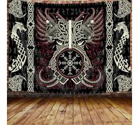 Ptrxobj Viking Norse Tapestry, Cool Dragon Phoenix Tapestry Wall Hanging For Men Bedroom, Retro Norwegian Mythology Pagan Celtic Black Tapestries Poster Blanket College Dorm Home Decor 90X70Inches