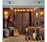 Ptrxobj Western Backdrop Rustic Barn Door Wooden House Rodeo Cowboy Photography Background Vintage Country Music Event Wild West Party Decor Birthday Party Baby Shower Photo Booth Props 10X8FT