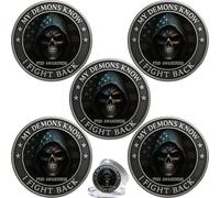 PTSD Awareness Veterans Challenge Coin, My Demons Know I Fight Back Commemorative Coin, Courage Support Military Token, Inspirational Gift for Veterans (5pcs)