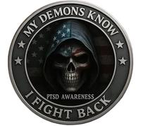 PTSD Awareness Veterans Challenge Coin, My Demons Know I Fight Back Commemorative Coin, Courage Support Military Token, Inspirational Gift for Veterans (1pc)