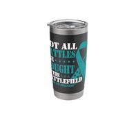 PTSD Post Traumatic Teal Ribbon Veterans Stainless Steel Insulated Tumbler