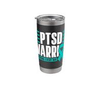 PTSD Warrior Post Traumatic Veterans Teal Ribbon Stainless Steel Insulated Tumbler