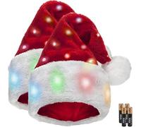 Ptsuker 2 Plush Santa Hat - Light Up, Funny Christmas Hats for Kids & Adults