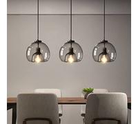 PTWFWI Pendant Light Fitting Modern Black Ceiling Light 3-Light Pendant Light E27 Hanging Lights with Globe Smoky Grey Glass Lamp Shades for Dining Room Living Room Kitchen Island, Max. 60W, 60x120cm