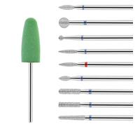 Ptwola 10Pcs Nail Drill Bit Diamond Manicure Pedicure Cuticle Bit Cylinder/Ball/Flame/Needle..10 Shapes Cuticle Bit Dead Skin Polishing Cleaning Set for Fast Remover Acrylic Gel Nail Polish Art Salon