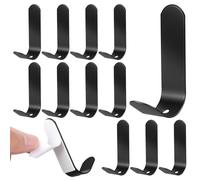 Ptwola 12 Pack Adhesive Hook Black Wall Hooks Heavy Duty Hook Holder Stainless Steel Adhesive Hanger for Hanging Shower Towel Hook J Strip for Hat Backpack Coat Clothes Loofah Picture Headset