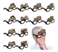 Ptwola 12 Pcs 50th Birthday Glasses Decoration Paper Happy Birthday Party Eyeglasses Paper 50 Years Old Vintage Sunglasses to Wear for Adults Men Women Table Photo Props Decor Supplies Black Gold