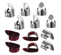 Ptwola 12pcs Steel Finger Picks Set, Includes 8pcs Silver Steel Finger Picks and 4pcs Plastic Celluloid Thumb Picks Adjustable Metal Bass Plectrum for Acoustic Guitar Banjos Mandolin Harp