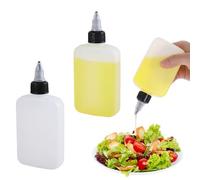 Ptwola 2 Pcs Mini Condiment Squeeze Bottles Plastic Dressing Dispenser Containers Leak Proof Refillable Liquids Squirt Empty Bottles for Sauces Salad Oil Ketchup Mustard Kitchen Cooking