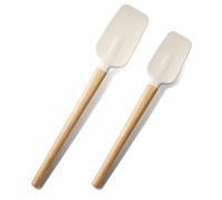 Ptwola 2 Pcs Wooden Handle Spatula Set White Silicone Spatulas Small Scraper Rubber Kitchen Utensil for Chefs Professional Baking Cooking Mixing Jar Bowl Frosting Dishwasher Safe Use(T-shaped scraper)