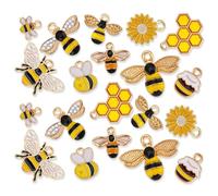 Ptwola 20pcs Bee Charms Honeycomb Earring Charms Rhinestone Bee Pendants Bulk Keychain Accessories Cute Craft Supplies for DIY Bangles Earrings Jewelry Making Bracelets Necklaces Crafting