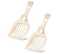 Ptwola 2pcs Cat Litter Scoop Wide Slats Kitty Litter Sifter Deep Shovel Easy Speed Pooper Lifter Durable Plastic Comfy Handle Captures All Clumps for Pine Pellets Box (Milky White)