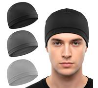 Ptwola 3 PCS Cotton Skull Caps Soft Cotton Beanie Hats Lightweight Breathable Sleep Hats Stretchy Helmet Liner Multifunctional Headwear for Men Women Running Cycling Hiking Fishing Black