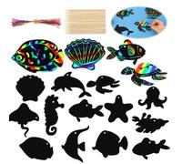 Ptwola 36PCS Rainbow Scratch Art for Kids, 12 Styles Summer Ocean Animals Tropical Fish Scratch Cards with 18 Wooden Stylus Ribbon for DIY Crafts Home Decoration Under Sea Party Favors Birthday Gifts
