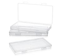 Ptwola 3pcs Mini Plastic Storage Containers Box with Hinged Lid, 6.5x3.5 Inches Small Rectangle Dustproof Clear Beads Organizer Case for Collecting Craft Small Items Jewelry Business Cards Game Pieces