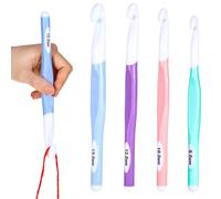 Ptwola 4 Pcs Large Size Crochet Hooks 8mm 10mm 12mm 15mm Rubber Handle Crochet Needles Set Plastic Chunky Yarn Weaving Knitting Ergonomic Hook Tool for Blankets Shawl Carpet DIY Craft Scarf