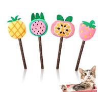 Ptwola 4 Pcs Natural Fruit Silvervine Sticks Cat Kittens Chew Toys Indoor Lollipops Interactive Cat DentalTeething Nip Treat Toys Care Teeth Cleaning for Bored Essentials Increase Appetite Kicker