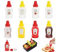 Ptwola 8 Pcs Mini Ketchup Bottles 25ml Refillable Plastic Condiment Container Portable Small Dressing Sauce Squeeze Bottles for Picnic Jam Honey Chocolate Cream Syrup Salad Adult Lunch Box Accessories
