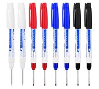 Ptwola 8pcs Deep Hole Marker Pens 20mm Long Nose Marker Deep Reach Permanent Pens 4 Colors Waterproof Construction Markers Carpenter Ink Pen Set for Carpenters Builders Woodworking Writing Office