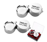 Ptwola Jeweler's Magnifier 10x Glass Folding Magnifier Stainless Steel Pocket Magnifier with Jewellery Loop Silver Magnifying Lens Hand Magnifier with Box for Coins Stamps, Watches Necklaces, Pack of