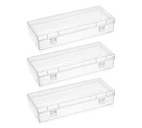 Ptwola Pack of 3 Small Transparent Plastic Storage Containers with Hinged Lid, Mini Rectangular Plastic Storage Box, Empty Clear Storage Container for Beads, Jewellery, Craft Items
