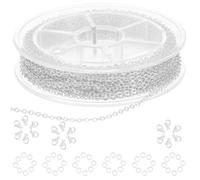 Ptwola Stainless Steel Jewelry Making Chains Silver Necklace Thin Chain Flat Cable Link Chain with Jump Rings Lobster Clasps Connectors for DIY Craft Necklace Bracelet Jewelry Making