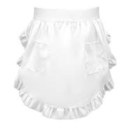 Ptwola Women's Half Apron White with Pockets Adjustable Chef Cooking Short Apron Vintage Ruffle French Maid Kitchen Costume for Girl Restaurant Waitress Bistro Coffee Shop