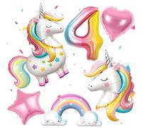 PtyPop Unicorn Birthday Decorations for Girls 3 4 5 6 Years with Foil Unicorn Balloon, Rainbow Heart Foil Balloon, Unicorn Birthday Decorations Kit for Girls (4 Years)