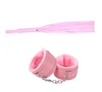 PU 2Pcs/Set Leather Erotic Handcuffs Ankle Cuff Restraints with Whip BDSM Bondage Slave Sex Toys for Couple Adult Game Flogger Pink One Size