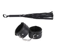 PU 2Pcs/Set Leather Erotic Handcuffs Ankle Cuff Restraints with Whip BDSM Bondage Slave Sex Toys for Couple Adult Game Flogger Black One Size