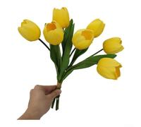 PU Artificial Tulip Bouquet with Natural Color Gradation and Flexible Wire Stems for Wedding and Home Decoration (Yellow)