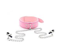 Pu BDSM Collar Chain Clips Adult Restraint Clip Slave Nipple Clamps for Women Non Piercing Beginner Games Fetish Role Play Restraints Bondage Erotic for Couples Pink One Size