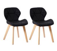 (PU Black) Charles Jacobs Set of 2 Diamond Patterned Dining Chairs with Beech Wood Legs