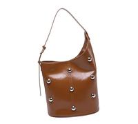 PU Bucket Shoulder Bag For Women Slouchy Work Purse With Rivets Beads Studded Detailing Large Capacity Underarm Handbag Studded Rivets Beads Purses For Women
