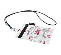 PU Card Holder with Detachable Lanyard and Key Ring Strap | Black Vertical Pass Cover, Protects Bus and Id Cards, Flower Blossom Print, Random Pattern Random Style