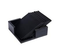 Pu Coaster Set of 6, Solid Color Leather on Both Sides, Protects Furniture from Damage, Fits a Variety of Cups and Tables, Easy to Clean (Square Brown)
