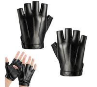 PU Faux Leather Half Finger Gloves for Driving, Cycling, Motorcycle, Hiking - Black Halloween Cosplay Gloves for Men and Women