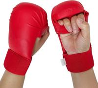 PU Foam Padded Karate Training Gloves, Adjustable Wrist Strap Martial Arts Sparring Protective Hand Guards for Kids 5-12, Red