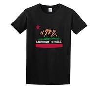 PU KOU California Republic Distressed Cali Bear Flag Unisex 100% Cotton Short-Sleeve T-Shirts Black XXL