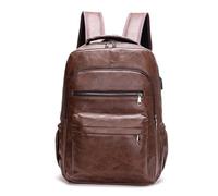 PU Laptop Backpack - Vintage USB Ruckack, Portable Work Bag | Leather Travel Daypack for College School Office, Multifunction Computer Book Bag with Shoulder Straps for p, Dark Brown, riferimento