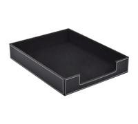 PU Leather 1-Layer Stackable Office File Document Tray Case Rack Paper Letter Tray Desk File Document Organizer Holder (Black)