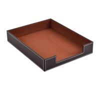 PU Leather 1-Layer Stackable Office File Document Tray Case Rack Paper Letter Tray Desk File Document Organizer Holder (Coffee)