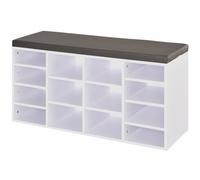 HOMCOM Shoe Storage Rack Cabinet Bench w/14 Compartments Cushion Moving Shelves