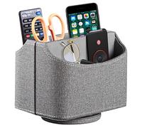 PU Leather 360°Rotatable Remote Control Holder,Nightstand TV Remote Caddy,Office Supplies Desktop Organizer,Swivel Storage Box for Pen,Mail,Phone,DVD, Blu-Ray, Media Player, TV Controllers
