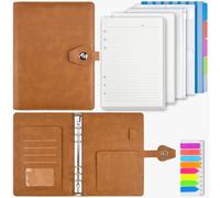 PU Leather A5 Ring Binder Notebook, 6 Ring Binder with 200 Sheets Refill Papers, Planner Notebook with Dividers, Gifts for Women and Men, Refillable Notebook for Office, School and Travel (Brown)