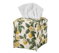 PU Leather Aesthetic Print Cube Tissue Holder for Home Decor Retro Lemon Tissue Box Cover Desk Tabletop Bathroom Modern White Tissue Box Organizer for Dining Table Nightstand