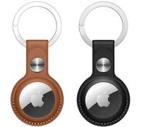 PU Leather AirTag Keyring Holder Compatible with Apple AirTags Case Leather. Anti Lost Scratch Resistant Secure Key Ring for Pet Collar Luggage Bag Travel. Protective Air Tag Keychain Cover (2 Pack)