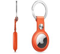 PU Leather AirTag Keyring Holder Compatible with Apple AirTags Keychain. Anti-Lost Scratch-Resistant Secure Key Ring Case for Keys Pet Collar Luggage Bag, Protective Air Tags Key Chain Cover, Orange