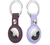 PU Leather AirTag Keyring Holder for Apple AirTags [2 Pack] Anti-Lost Scratch-Resistant Secure Key Ring Case for Key, Dog/Cat Collar, Luggage. Protective Cover Keychain for Air Tag (Light/Dark Purple)